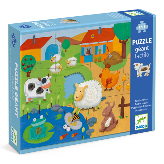 Djeco - Tactile Farm Giant Tactile Puzzle 20 Pc