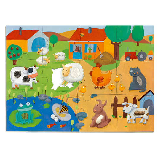 Djeco - Tactile Farm Giant Tactile Puzzle 20 Pc