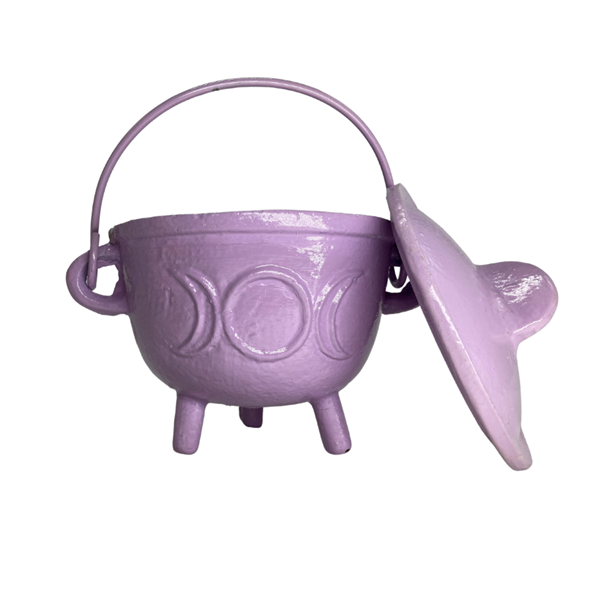 Mini Cast Iron Cauldron with lid in pale purple