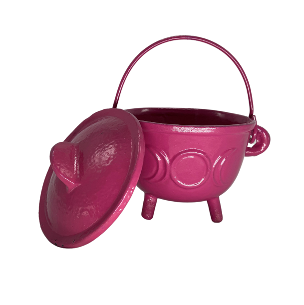 Mini Cast Iron Cauldron with Lid in bright pink