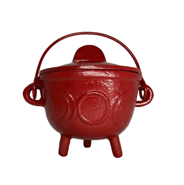 Mini Cast Iron Cauldron with Lid - Red