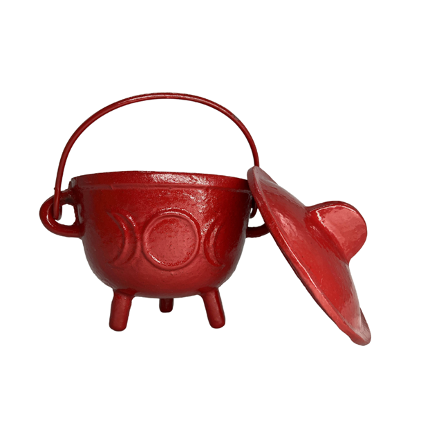 Mini Cast Iron Cauldron with Lid - Red