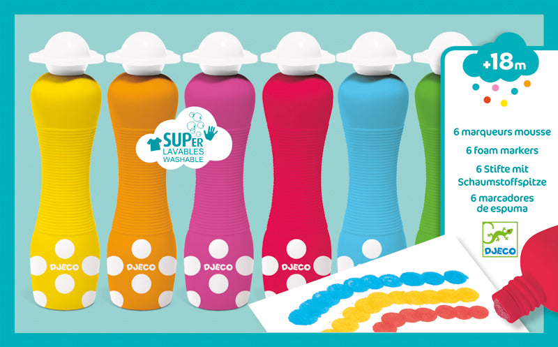 Djeco - 6 Colour Foam Markers