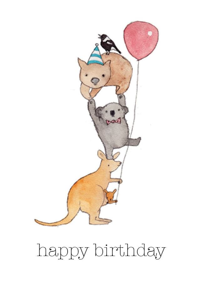 Greeting Card - Happy Birthday Aussie Animal Stack