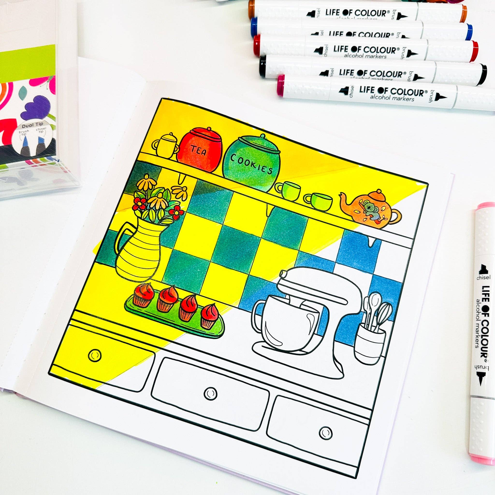 Life of Colour - Cute and Cosy Colouring Book and Art Markers Bundle