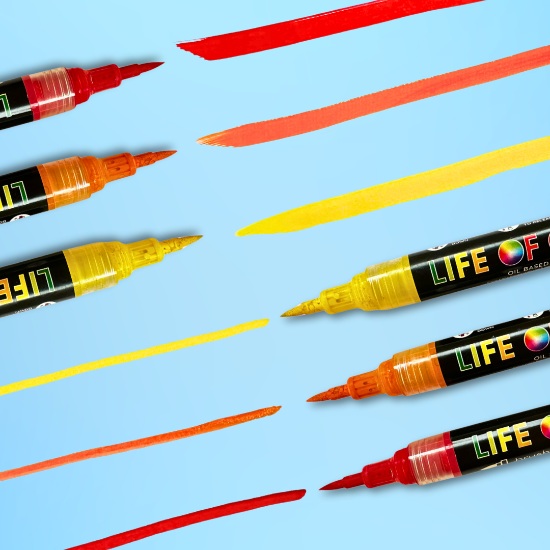 Life of Colour - Permanent Paint Pens Brush Tip - Set of 12 Classic Colours