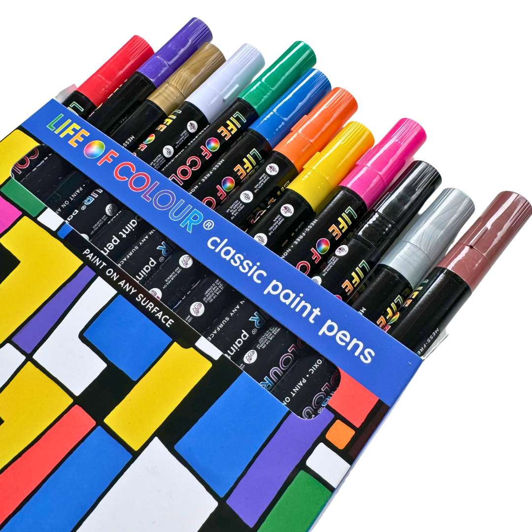 Life of Colour - Classic Colours 3mm Medium Tip Acrylic Paint Pens - Set of 12