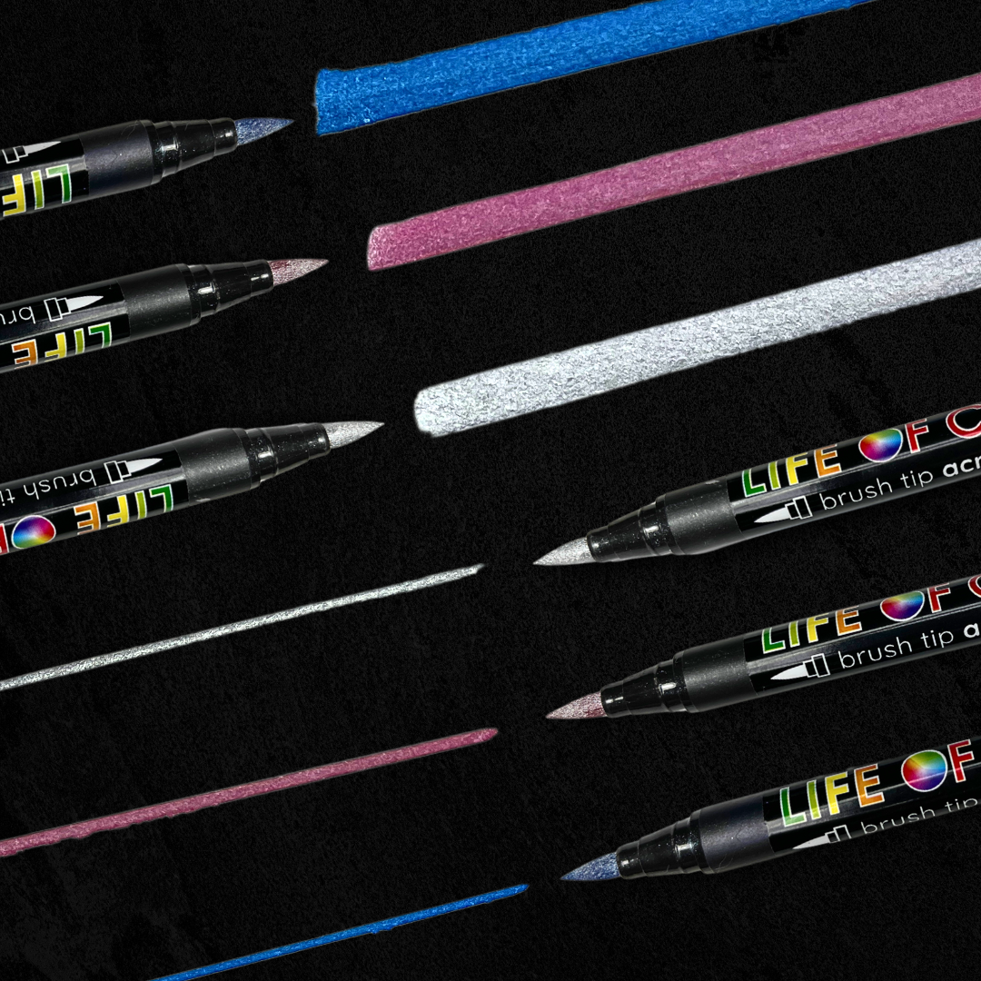 Life of Colour - Metallic Brush Tip Acrylic Paint Pens - Set of 12