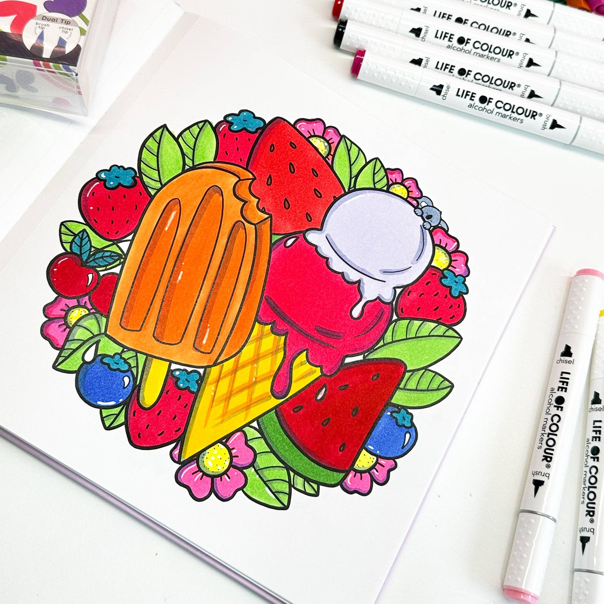 Life of Colour - Cute and Cosy Colouring Book and Art Markers Bundle