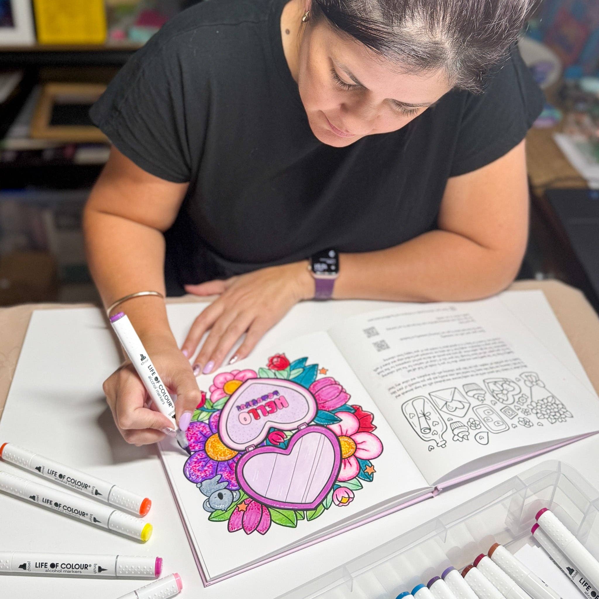 Life of Colour - Cute and Cosy Colouring Book and Art Markers Bundle