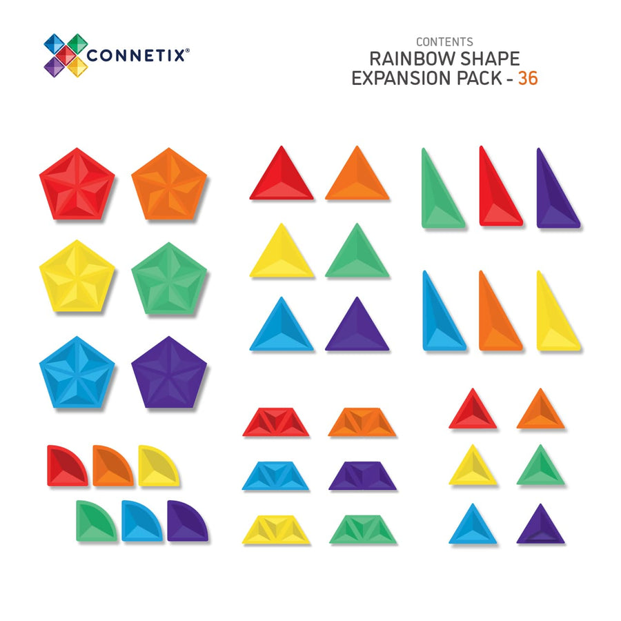 Connetix Rainbow Shape Expansion Pack - 36 Pieces - contents