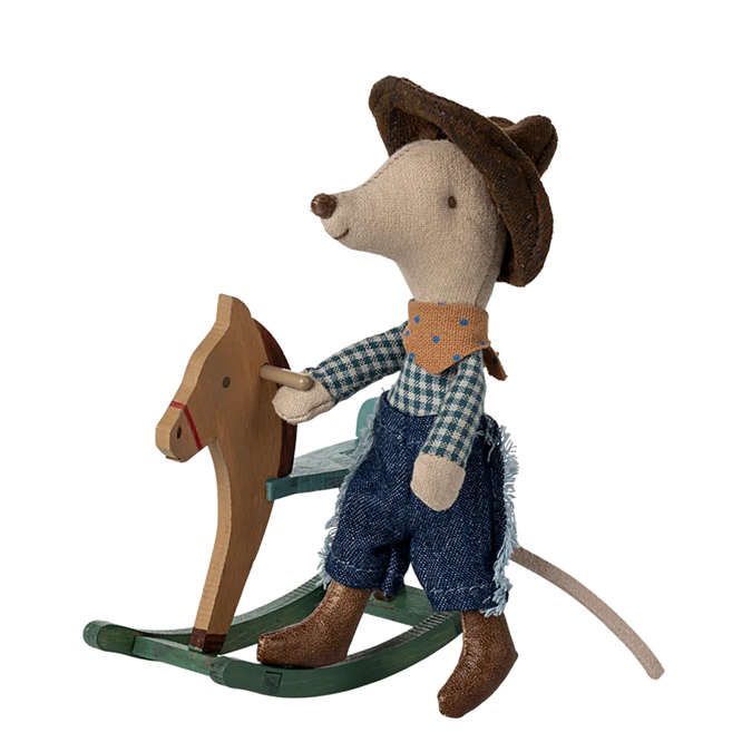 Maileg - Cowboy Mouse on Rocking Horse