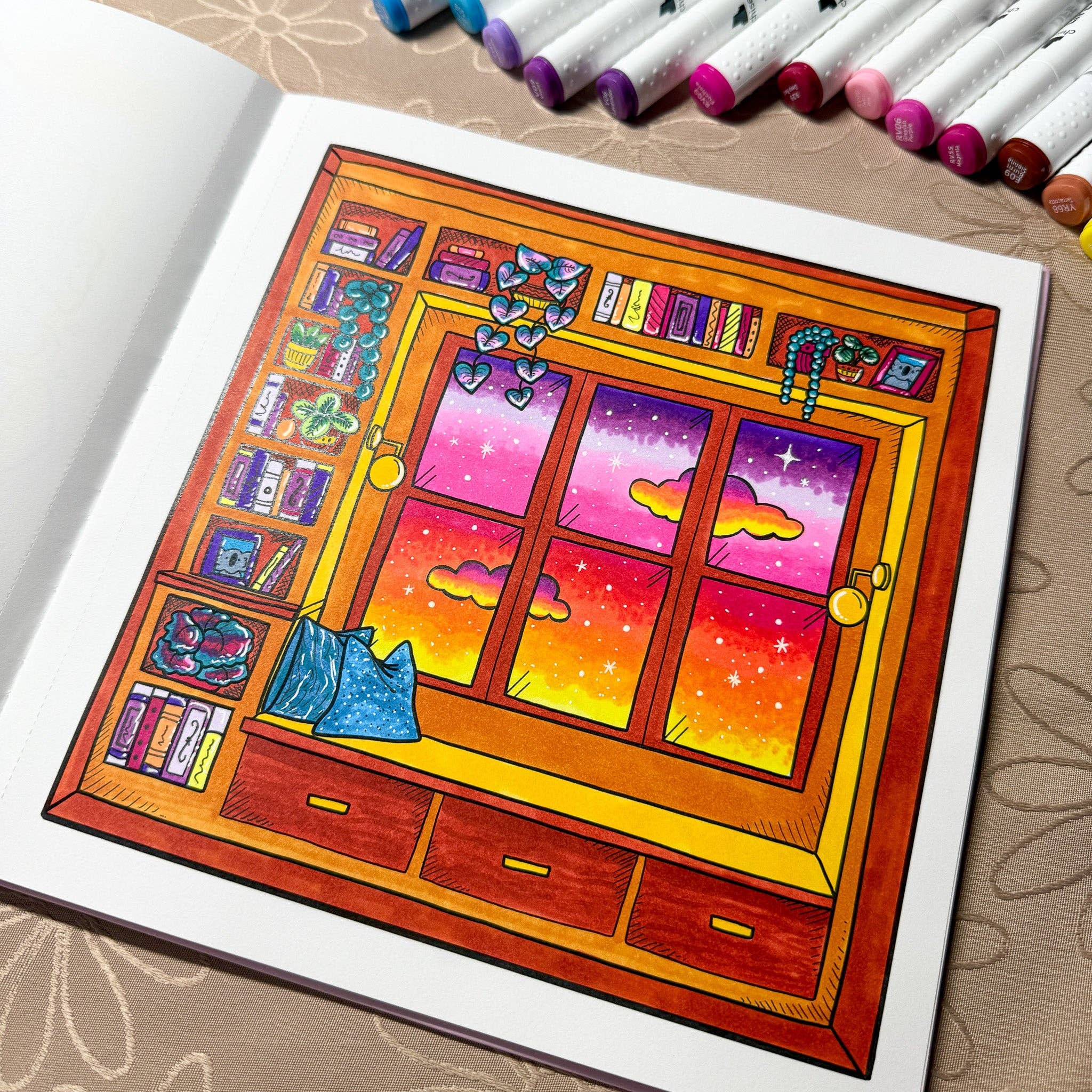 Life of Colour - Cute and Cosy Colouring Book and Art Markers Bundle