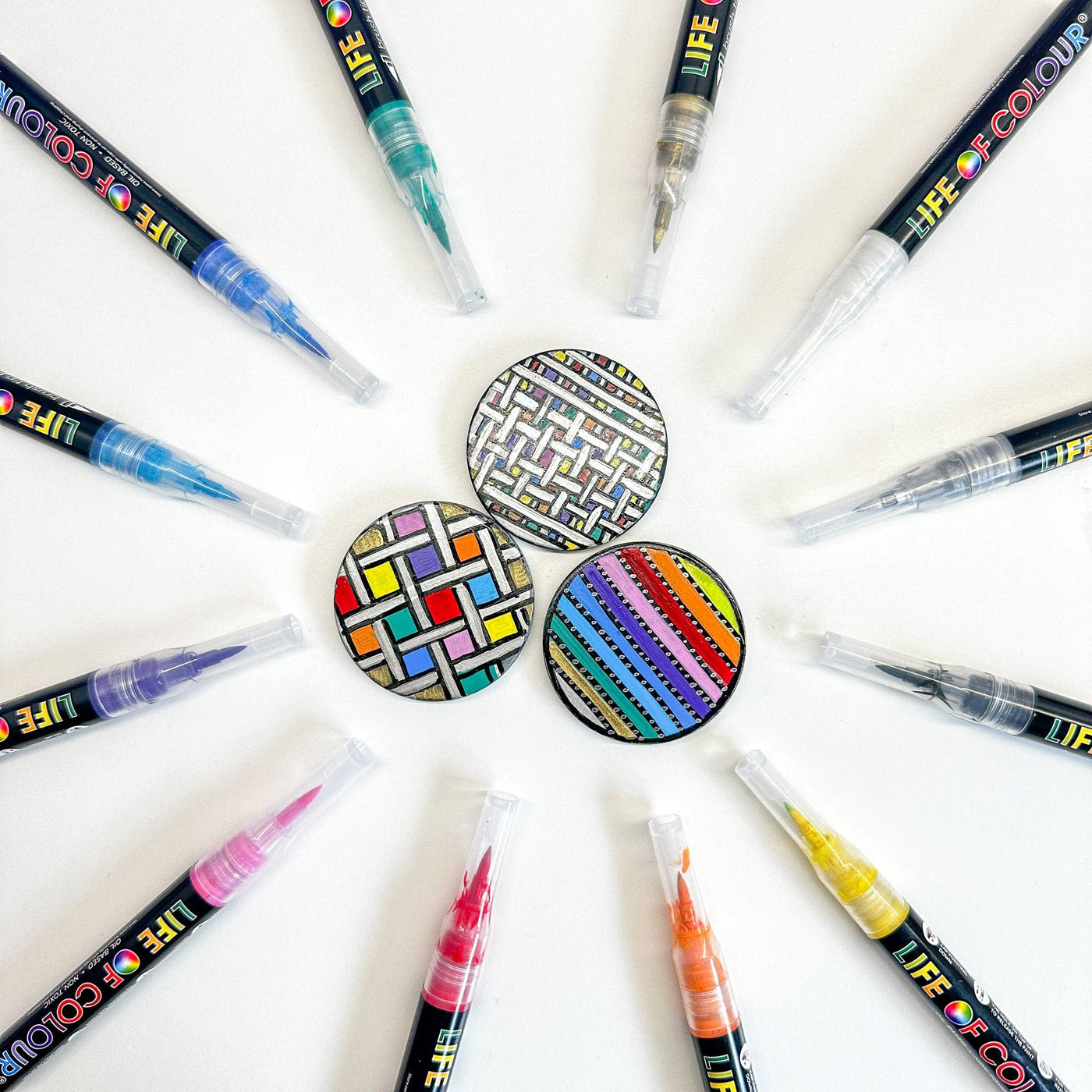 Life of Colour - Permanent Paint Pens Brush Tip - Set of 12 Classic Colours