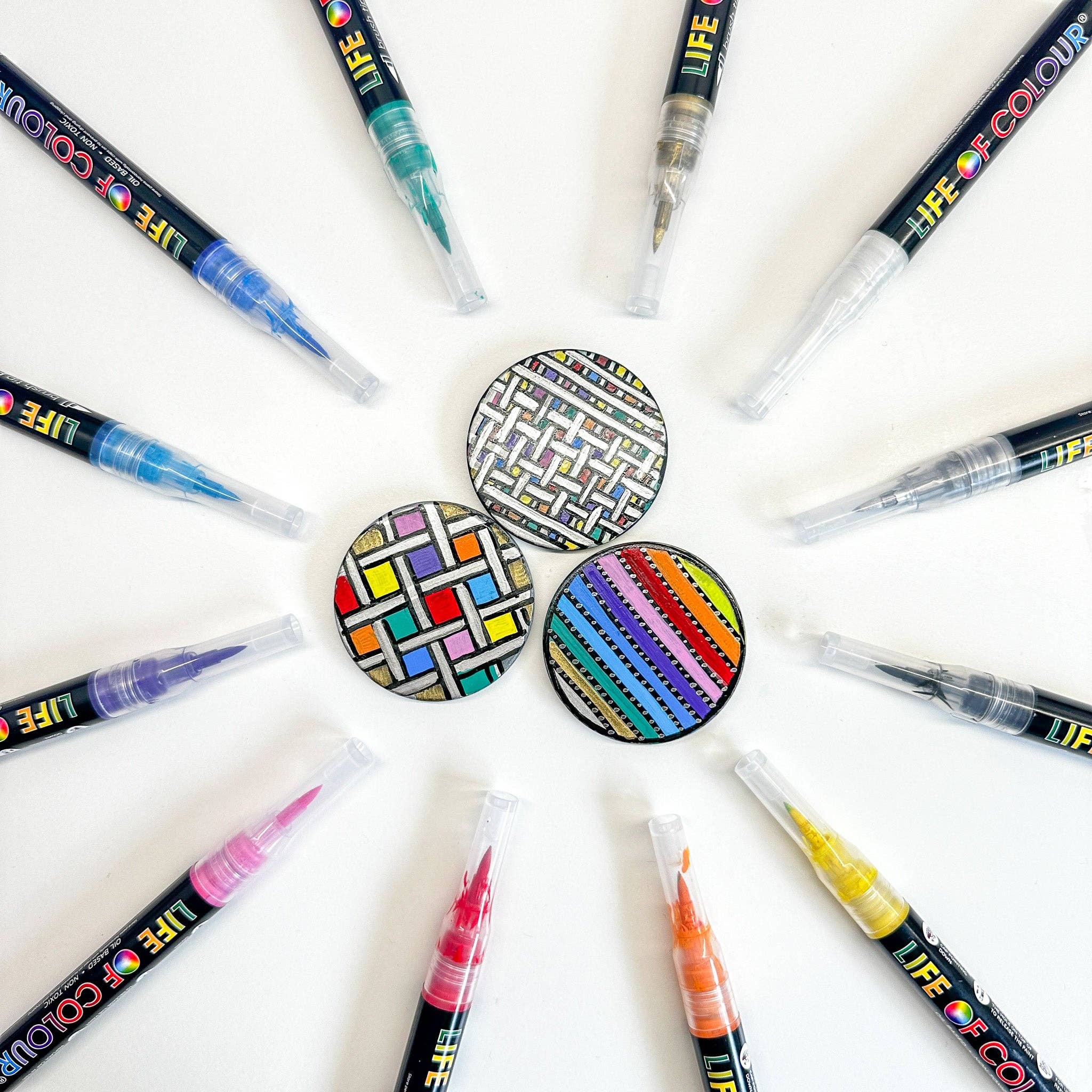 Life of Colour - Permanent Paint Pens Brush Tip - Set of 12 Classic Colours