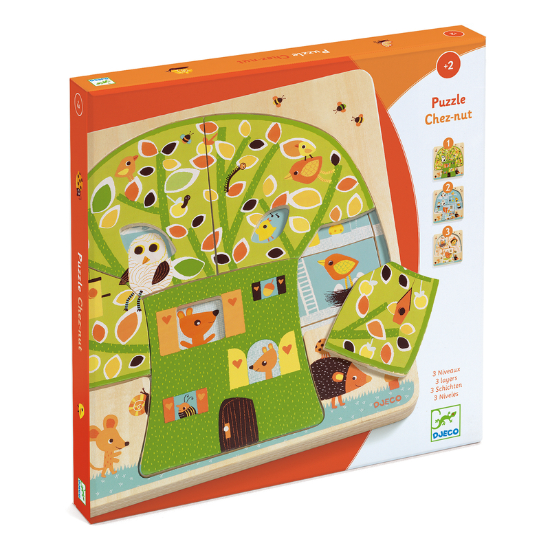 Djeco - Chez Nut - 12 Piece Tree House 3 Layer Wooden Puzzle