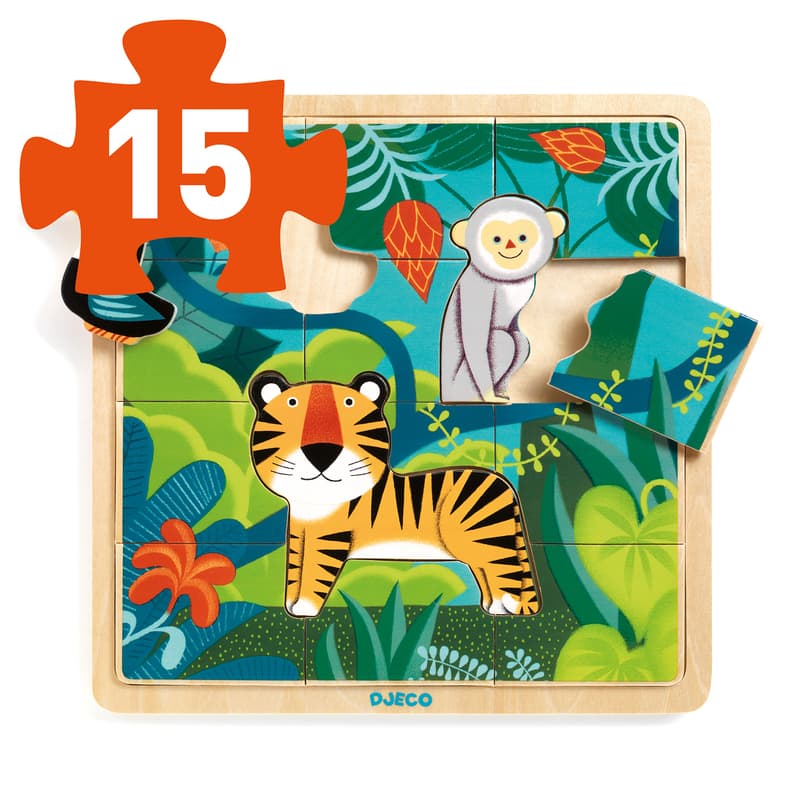 Djeco - Jungle Wooden Puzzle 15 Pc