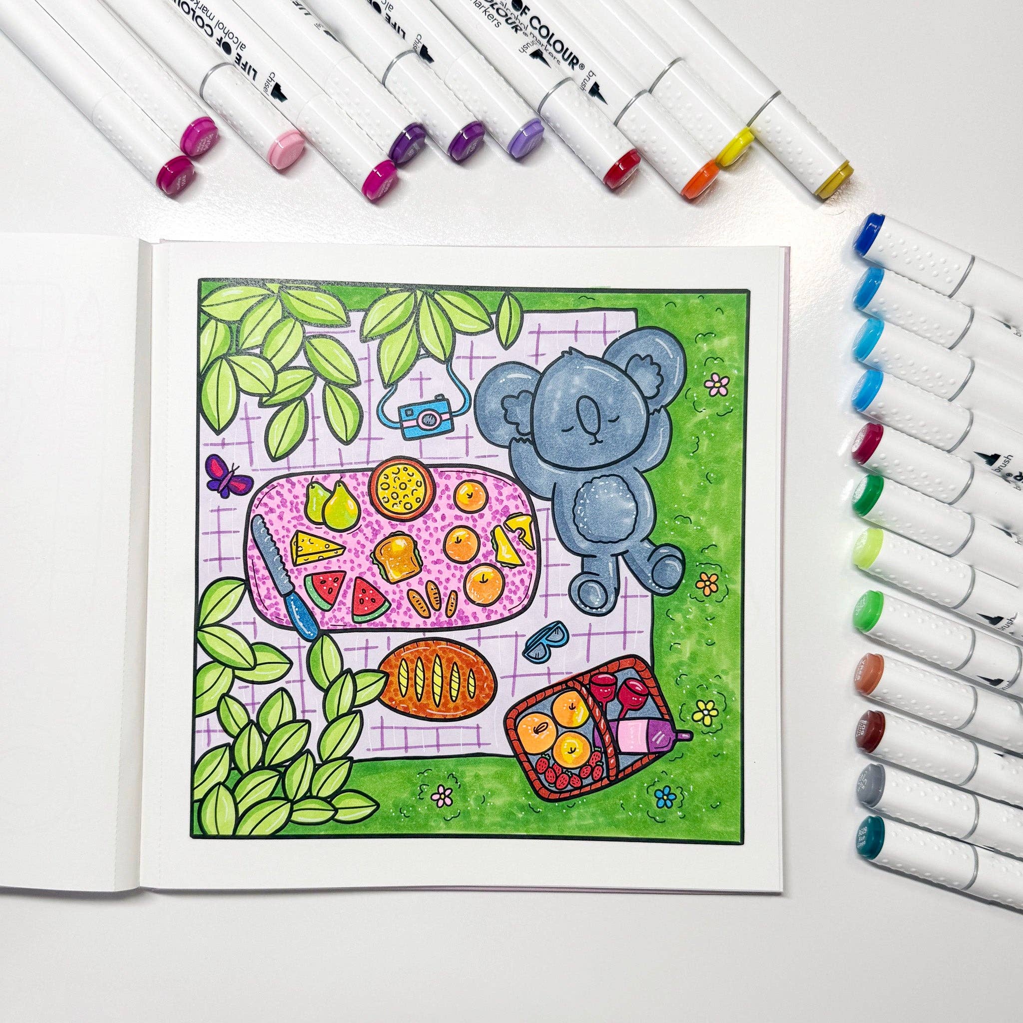 Life of Colour - Cute and Cosy Colouring Book and Art Markers Bundle