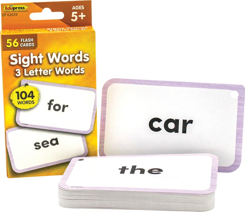 3 Letter Words- Sight Words Flash Cards