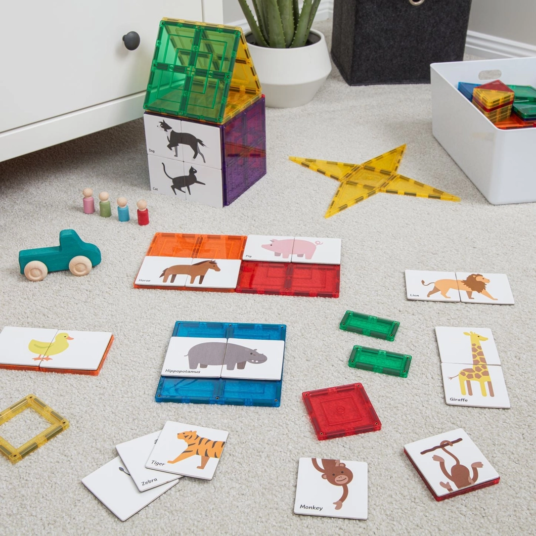 Learn and Grow - Magnetic Tile Toppers - Animal Duo Puzzle 40 Pc