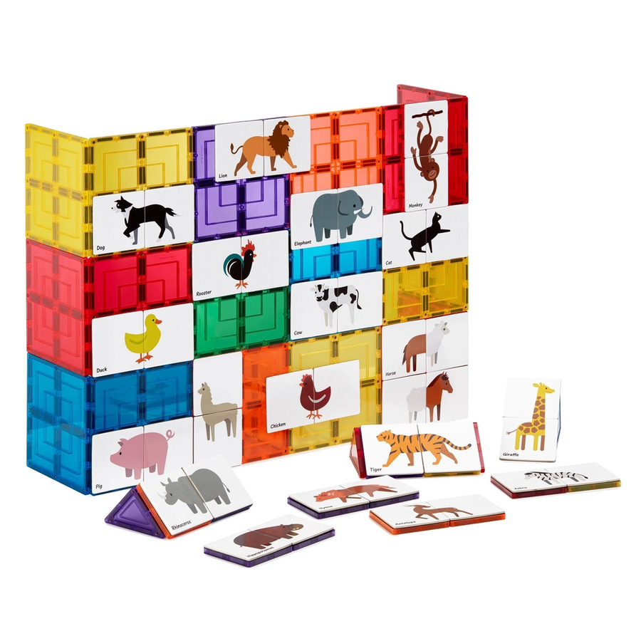 Learn and Grow - Magnetic Tile Toppers - Animal Duo Puzzle 40 Pc