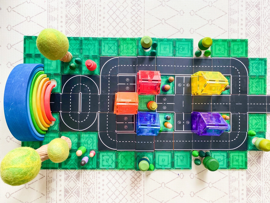 Learn and Grow - Magnetic Tile Toppers - Road Pack 40 Pc