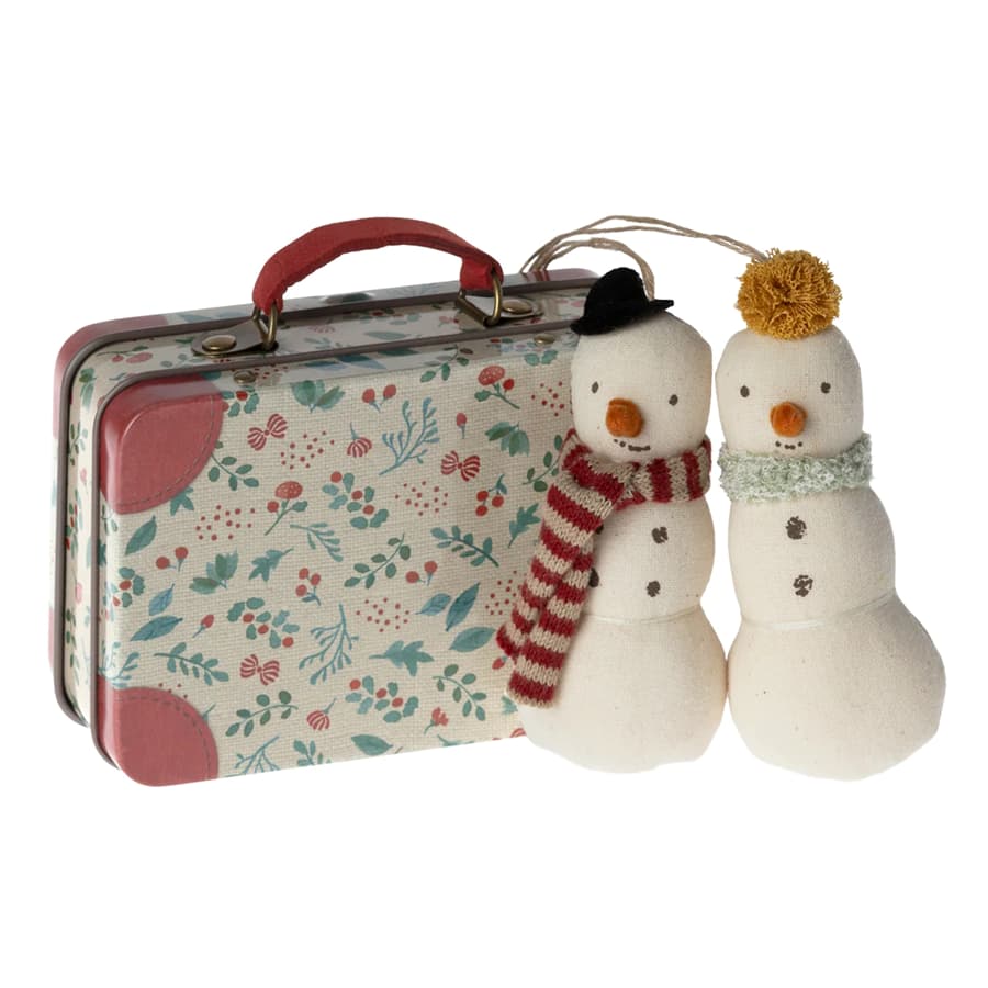 Maileg Snowman Ornaments in Suitcase