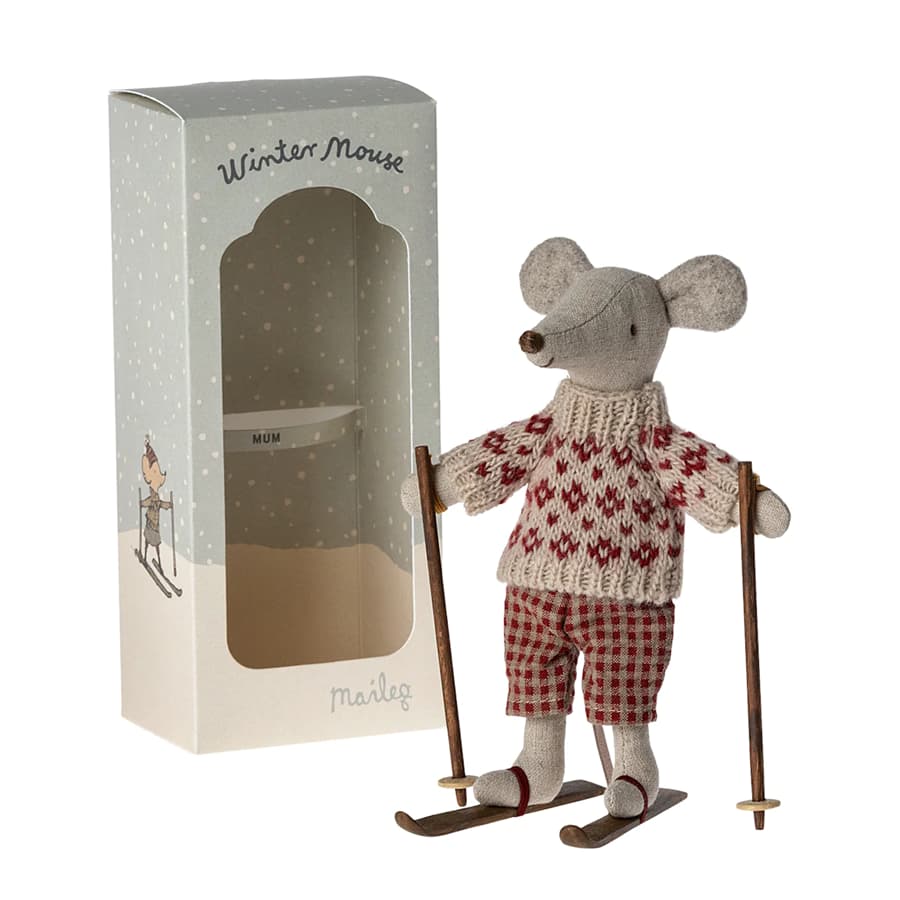 Maileg - Winter Mouse Mum with Skis