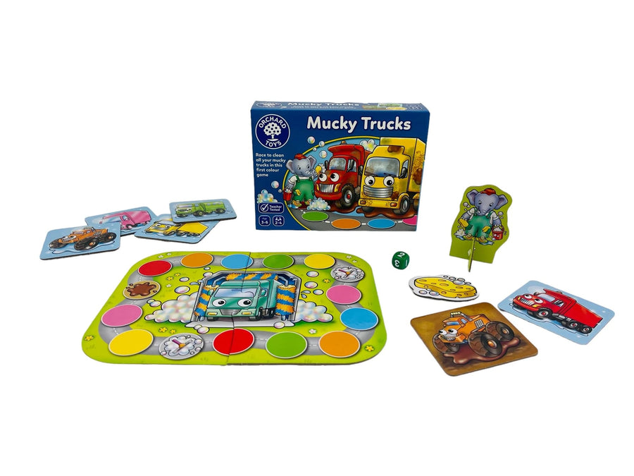 Orchard Toys Mucky Trucks game contents