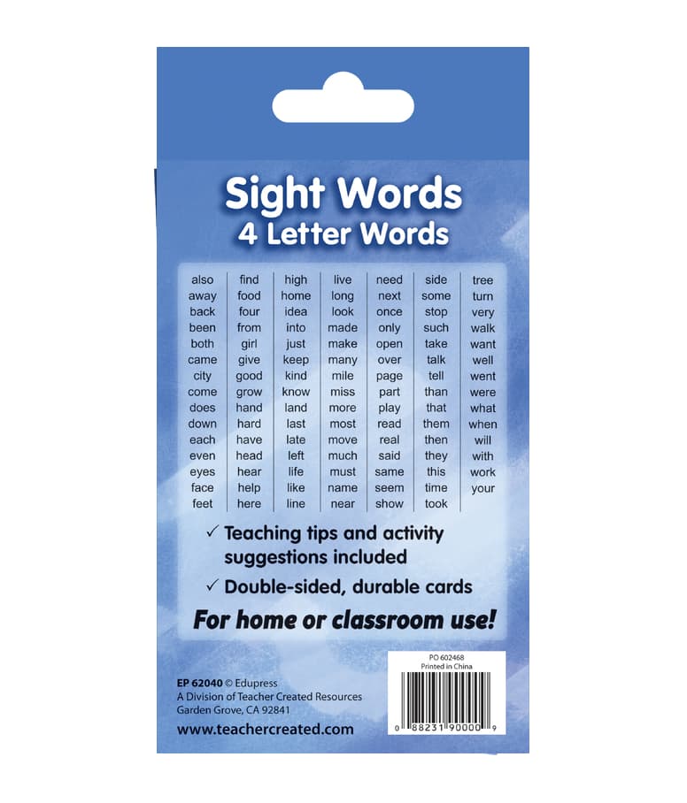 4 Letter Words - Sight Words Flash Cards
