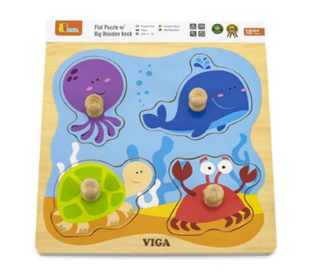 Viga - Big Knob Wooden Puzzle - Sea Creatures