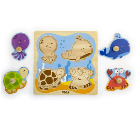 Viga - Big Knob Wooden Puzzle - Sea Creatures