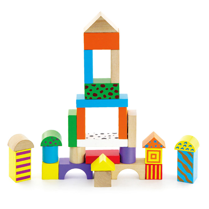Viga - Coloured Pattern Wooden Blocks 50 Pc