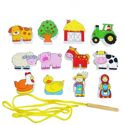 Viga Wooden Farm Threading Blocks for toddlers