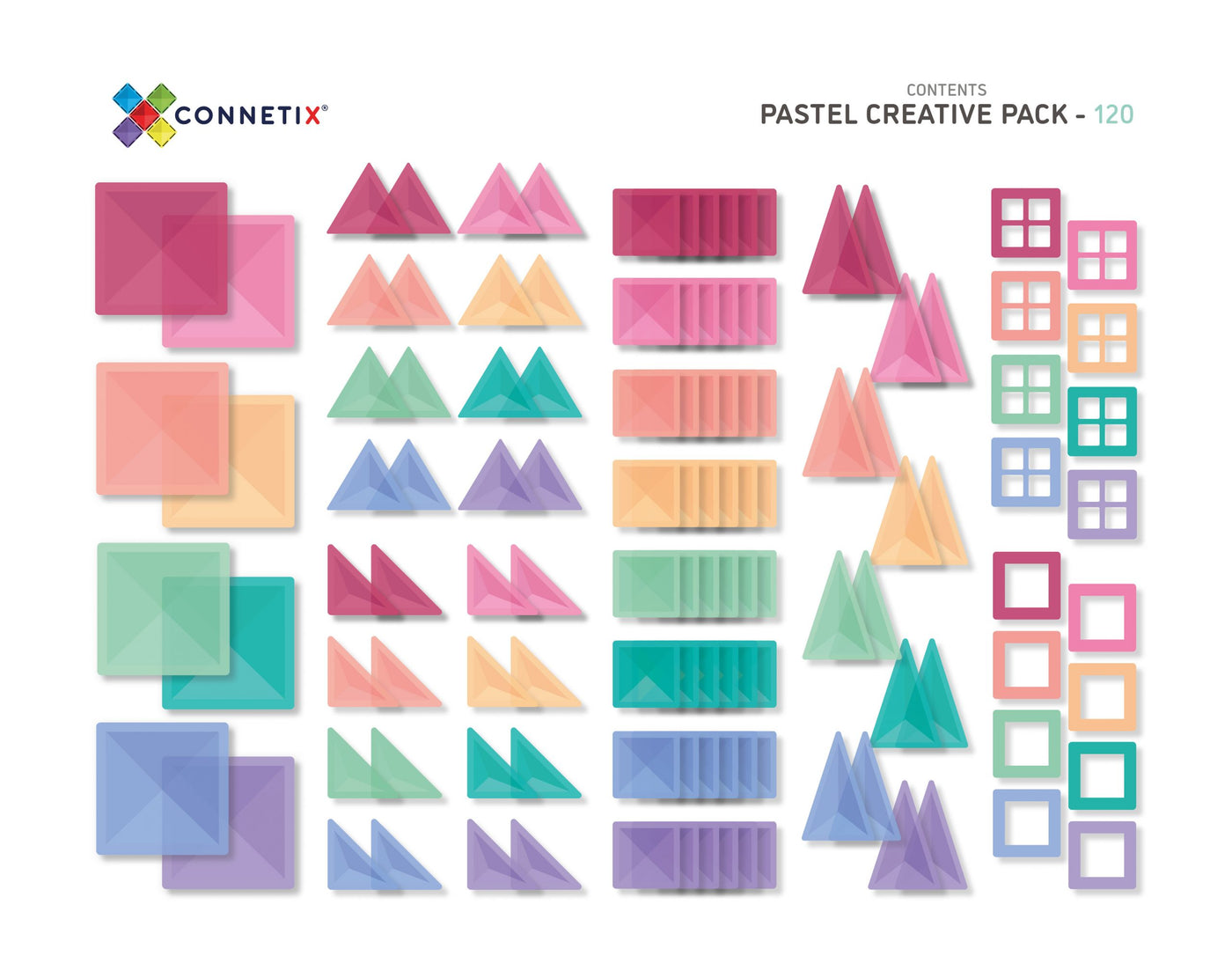 Connetix Magnetic Pastel Tiles Creative Pack contents