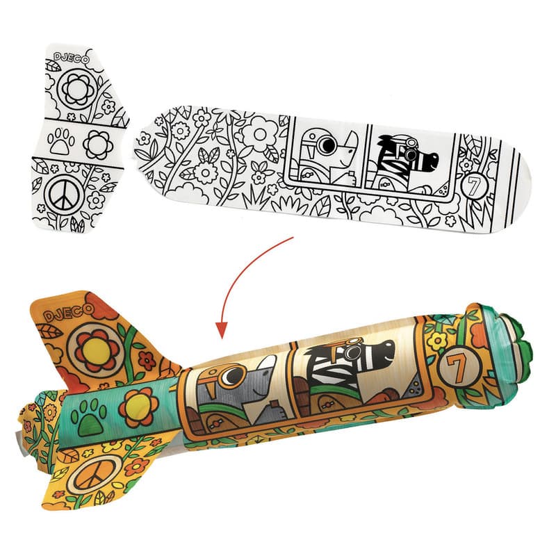 DJ7948 Djeco Do It Yourself Rocket Ships to Colour before and after