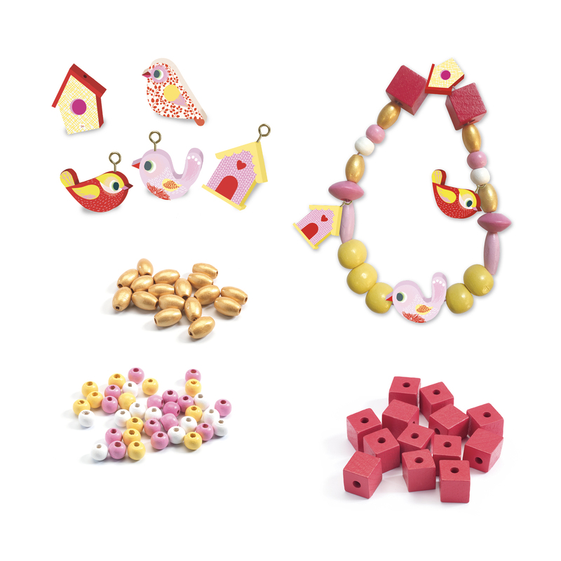 Djeco DJ9809 Wooden Beads - Birds - contents