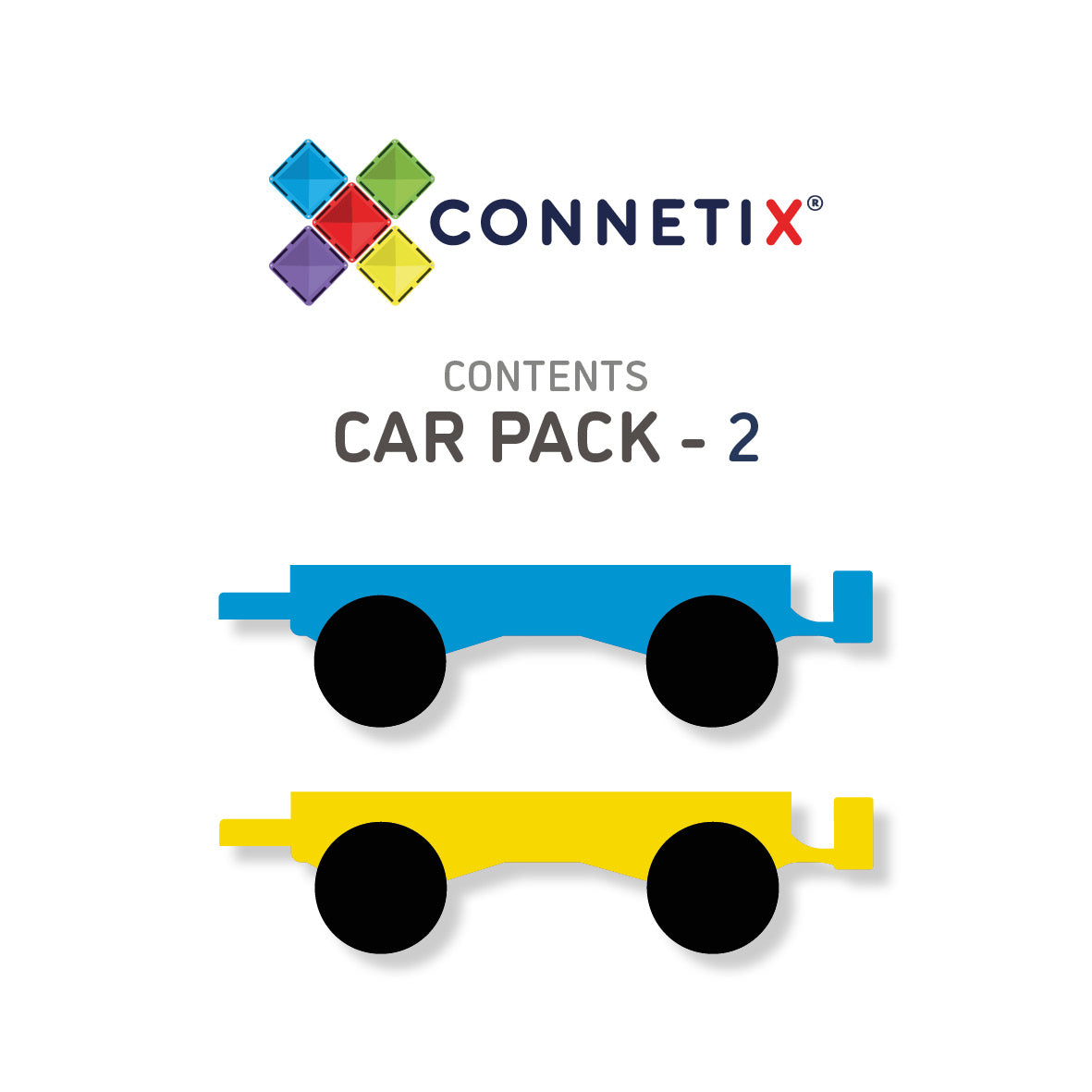 Connetix Magnetic Tiles Car Pack 2 Piece contents