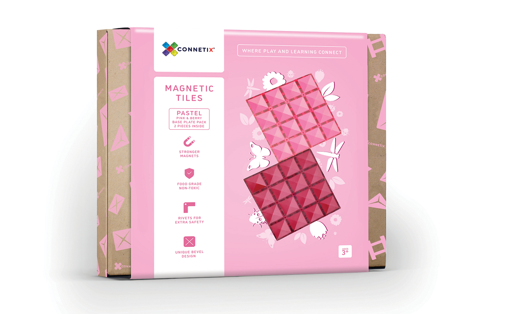 Connetix Magnetic Tiles Pastel - Pink and Berry 2 Pc