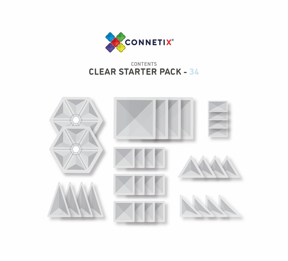 Connetix Clear Starter Pack 34 Pc contents
