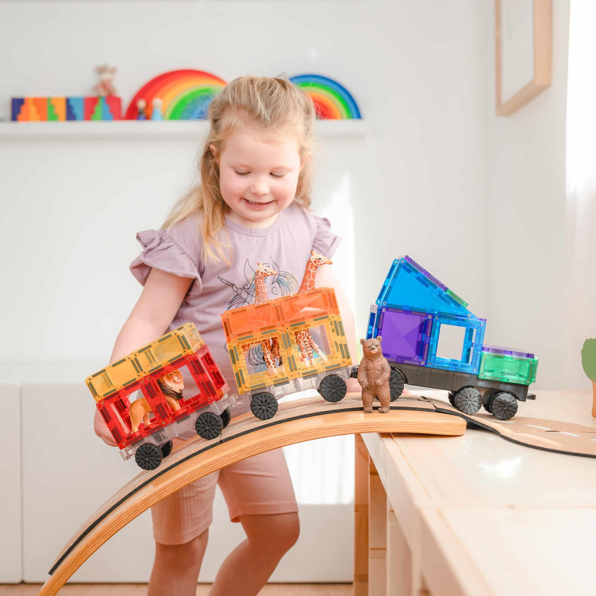 Connetix Magnetic Tiles Rainbow Transport Pack 50 Pc at play