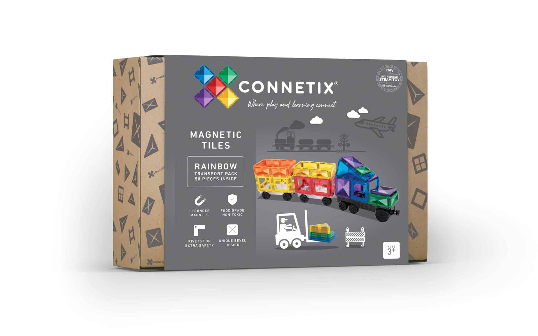 Connetix Magnetic Tiles Rainbow Transport Pack 50 Pc in box