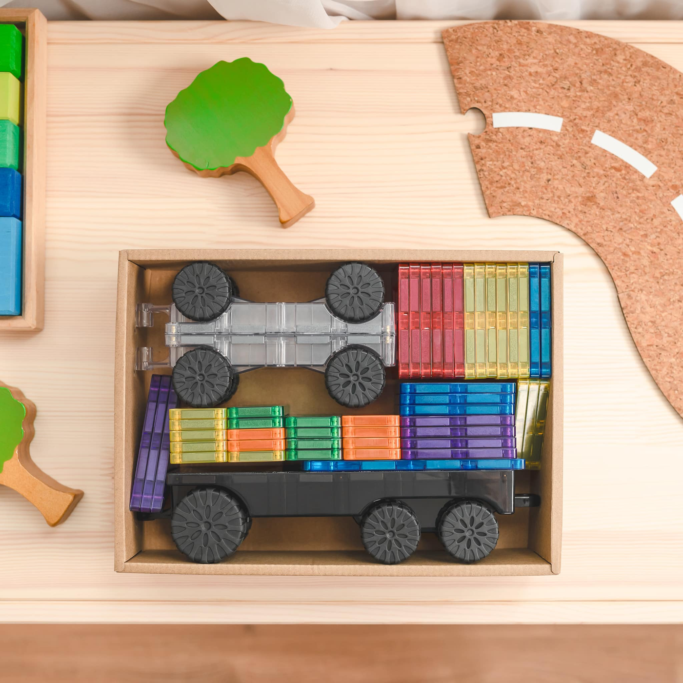 Connetix Magnetic Tiles Rainbow Transport Pack 50 Pc 