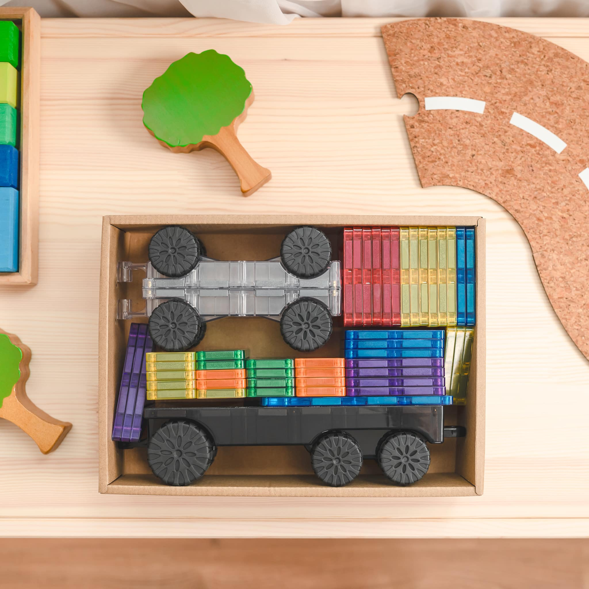 Connetix Magnetic Tiles Rainbow Transport Pack 50 Pc 